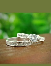 3CT Prong Moissanite Engagement Bridal Ring Set 14k White Gold Plated - £74.41 GBP