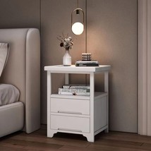 SQPFTW White End Table Fully Assembled Nightstand with 2 Drawers  - £74.70 GBP