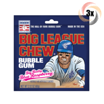 3x Packs | Big League Chew Blue Raspberry Bubble Gum | 2.12oz | Fast Shi... - £9.68 GBP