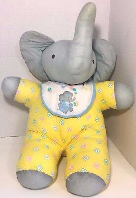 Primary image for vintage gray blue baby elephant plush yellow abc blocks bib 