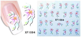 Nail Art Water Transfer Sticker Decal Stickers Pretty Flowers Pink Blue XF1094 - £2.38 GBP