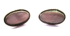 Etched Sterling Silver Pierced Earrings MOP or Abalone in Prong Setting Vintage - £14.83 GBP