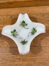 Vintage White Glass Star Shaped Ashtray Tray with Hand Painted Ivy Leave... - $14.49