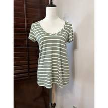Caslon Womens T-Shirt Green White Knit Striped Short Sleeve Scoop Neck S... - £12.35 GBP