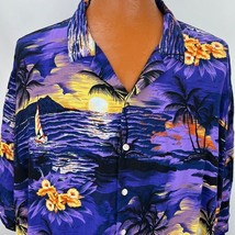 Luxury Hawaiian Aloha 6 XL Shirt Sunset Palm Trees Sail Boats Orchid Tro... - £47.20 GBP