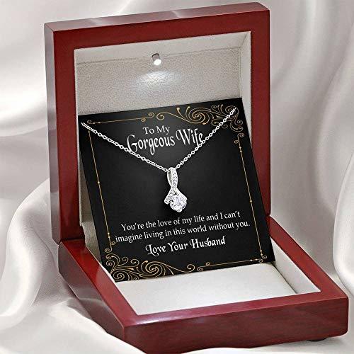 Wife Gift You're The Love of My Life Eternity Ribbon Stone Pendant 14k White Gol
