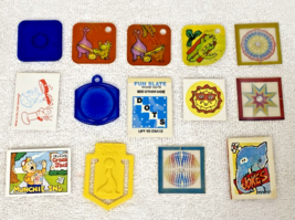 14 Vintage Cracker Jack Toy Prizes Funny Viewer Dino Tags Word Dots Clip... - $18.32