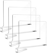 Acrylic Wooden Shelf Dividers 4 PCS Adjustable Clear Plastic Separators NEW - £25.60 GBP