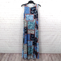 J Jill Dress Womens XS Blue Floral Patchwork Sleeveless Boho Jersey Knit Maxi - £31.73 GBP