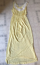 Vintage Yellow Square Neck Nightgown Very Long Rayon Sz M No Slit - £105.69 GBP