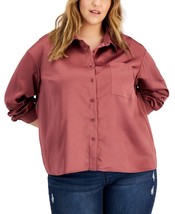 Love, Fire Juniors Plus Size Hammered-Satin Button-Down Blouse,Roan Rouge,1X - £23.25 GBP