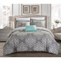 8 Piece Gray Large Scale Medallion Duvet Cover King Set With Sheets, Gre... - £84.73 GBP