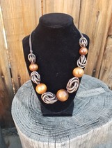 Wood and Brass Beaded Boho Necklace Fashion Jewelry - $6.08