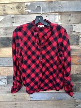 Kim Rogers Ruffle Neck Plaid Henley Shirt Size Petite XL - $11.18