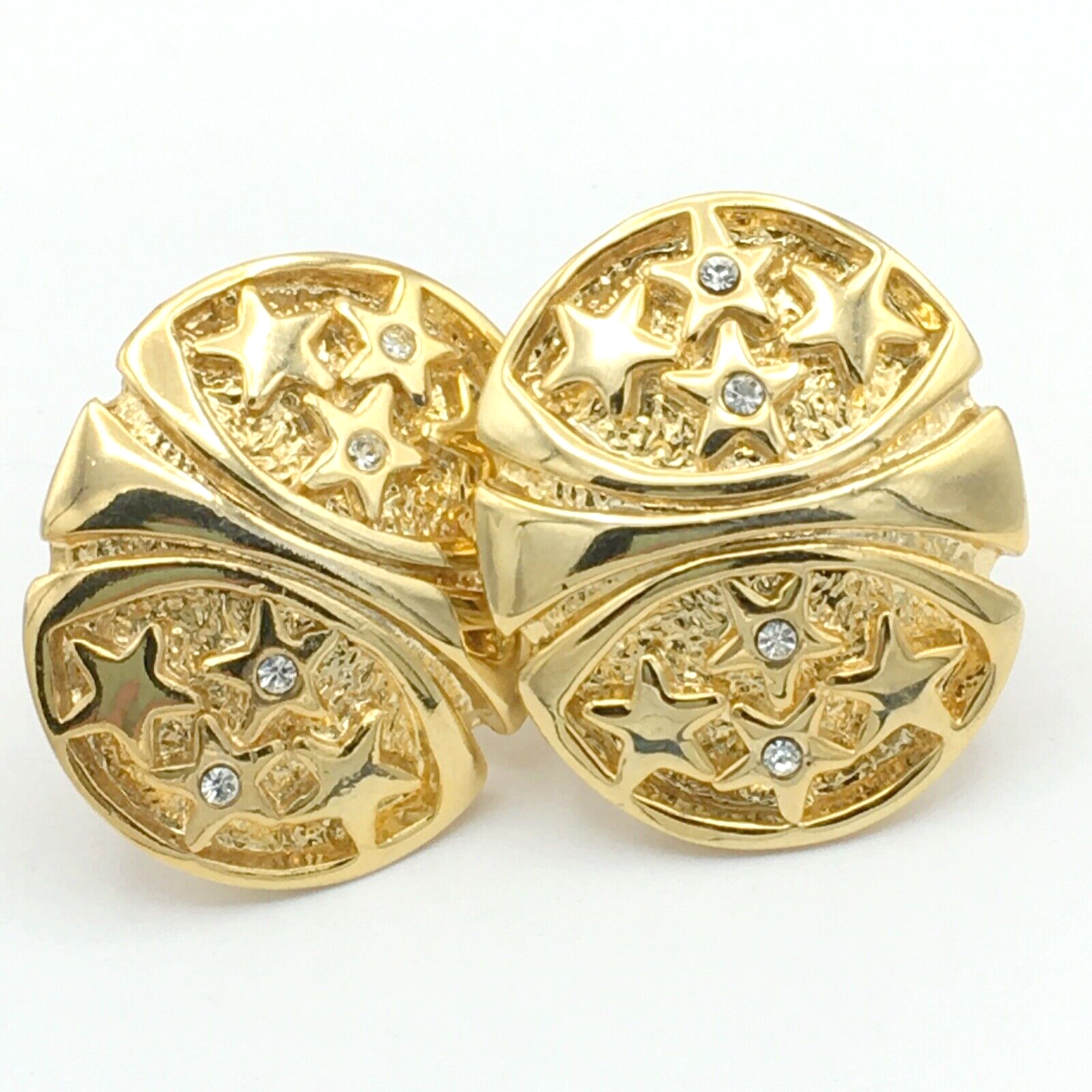Primary image for STARRY SKY vintage clip-on earrings - huge gold-tone rhinestone statement runway