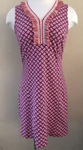 J. McLaughlin V Neck Fringed Neck Sleeveless Red White Blue Print Dress ... - £19.43 GBP
