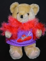 Red Hat Society Plush Jointed Teddy Bear Purple Sweater Feathers Stuffed Animal  - £11.61 GBP