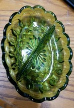 Vintage Oval Divided Green Glass Relish Nut Candy Dish - £22.01 GBP