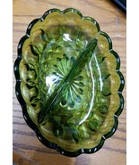 Vintage Oval Divided Green Glass Relish Nut Candy Dish - £22.73 GBP