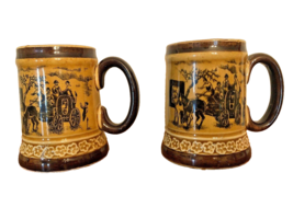 Steins Vintage Japan Victorian Carriage Stagecoach Scene Mugs Relco Set of 2 - £7.99 GBP