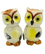 Vintage Owl Couple Salt Pepper Shakers Brown Yellow Japan Hand painted 3... - $15.88