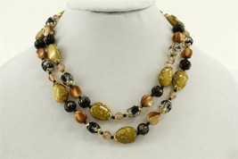 VINTAGE Costume Jewelry HONG KONG Plastic Bead Bib Necklace Brown &amp; Black - $17.85