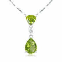 ANGARA Trillion and Pear Peridot Drop Pendant Necklace with Diamond in Silver - £142.50 GBP