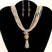 DietzJewels Multi-Strand Pearls Sterling Silver &amp; Glass Necklace Earrings Set - £119.84 GBP