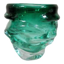 Czech Republic Decorative Green Glass Vase Decor Chipped or cracked art  - £15.21 GBP