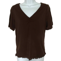 Kathie Lee Collection Blouse Top Women Sz M (8-10) Stretch Brown Nylon Lined - £10.95 GBP