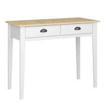 Nola Nordic Style White Pine Console Table Desk 2 Drawers Storage Dresser Wooden - £99.35 GBP