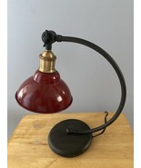 Pottery Barn Red Industrial Adjustable Table Lamp Metal Shade Art Deco R... - $98.87