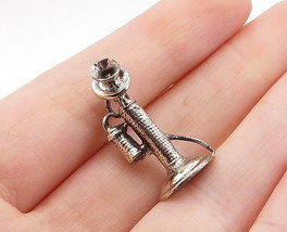 925 Sterling Silver - Vintage Petite Old Fashioned Telephone Pendant - PT4797 - £22.90 GBP