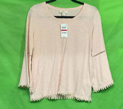 Style &amp; Co Women’s Crochet-Trim Bell-Sleeve Top Pink XS - £14.45 GBP