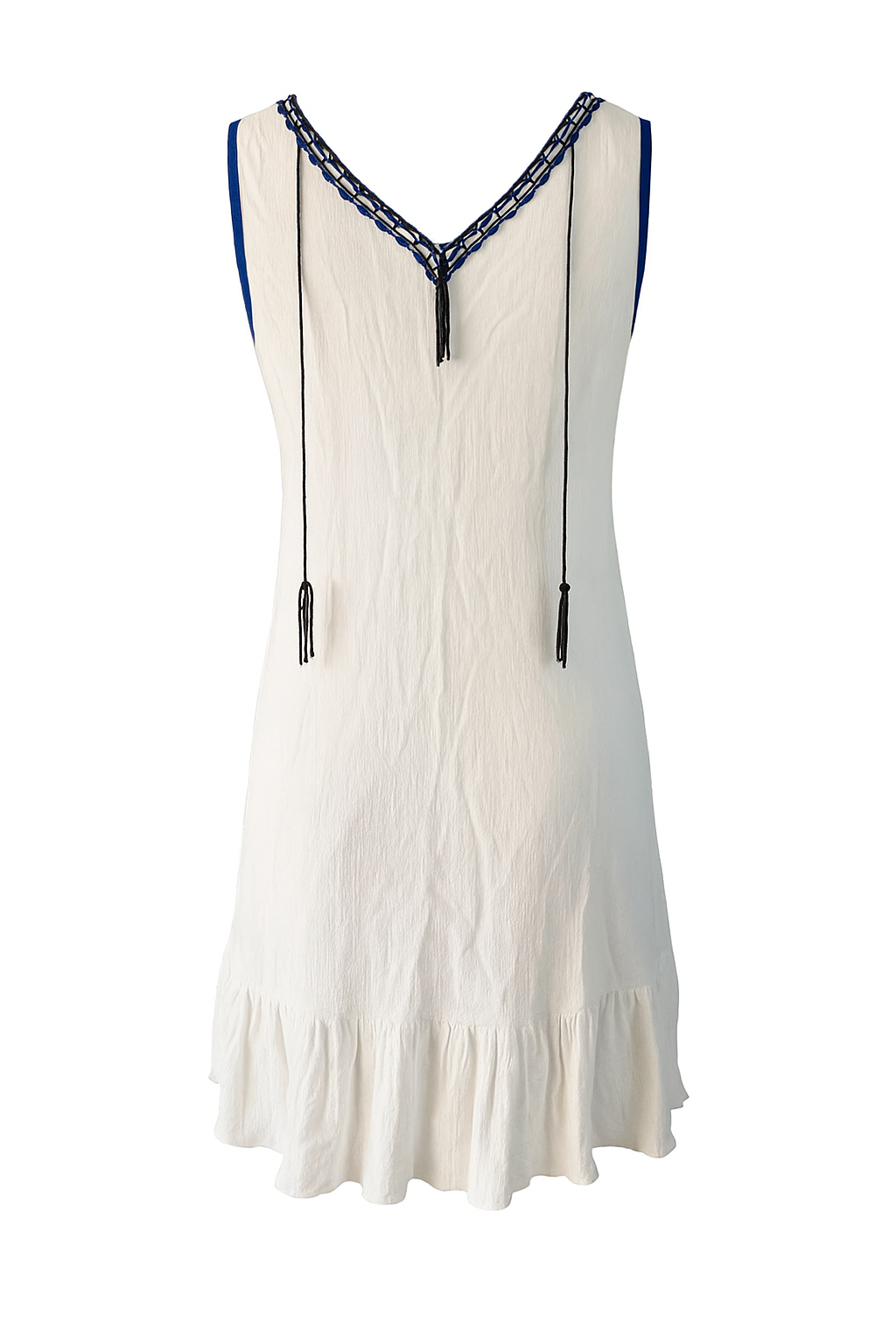 Women's Sleeveless V-neck Cotton Linen Embellished Mini Dress in White AUS STOCK Item image 5