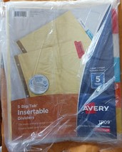 AVERY 5-Tab Binder Dividers, Insertable Multicolor Big Tabs 1 Set Paper Organize - £4.44 GBP