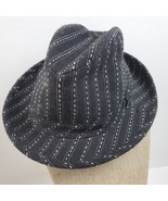 Vintage Black Fedora Hat w/ White Embroidery Stripe Size Small - $18.98 CAD