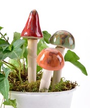 Mushroom Stakes Set of 18 Ceramic for Planters or Garden 4.7" High Multi-color image 2