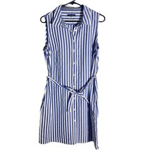 Tommy Hilfiger Blue White Vertical Stripe Sleeveless Shirt Dress Size 10 - $528.68 MXN