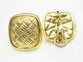 Italian Puffy Cushion Weave Design Euro Post Clip Earrings 14k Gold - £585.70 GBP