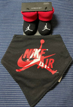 Jordan Infant Bib/Scarf &amp; Bootie Socks Red &amp; Black 0-6M Cotton New 2PC S... - $16.99