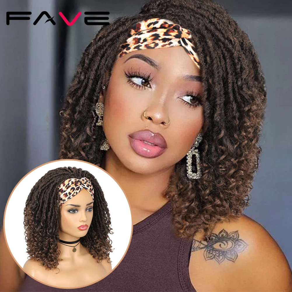 Fave Dreadlock Braided Headband Wigs Synthetic Goddess Faux Nu Locs Curly Wig - £34.41 GBP