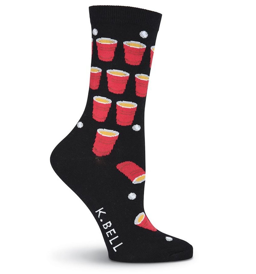K. Bell Womens Cotton Blend Novelty Crew Socks (9-11, Beer Pong) - $12.00