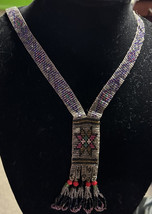 Vintage Seed Bead Morning Star Motif Necklace Very Nice - Very Long 21&quot; Drop - £31.65 GBP