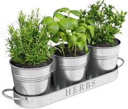 Herb Pots, Galvanized, Set/3, Indoor Herb Planter Garden Planter, Farmhouse Herb - £30.88 GBP