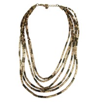 Napier Gold bar Link Bib Necklace 6 Textured Rectangle Bead Multi Strand Chain - $21.77