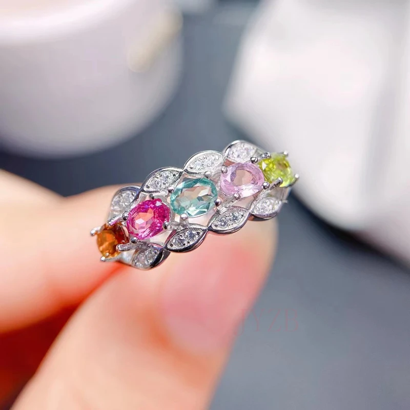 Natural color tourmaline ring S925 Sterling silver Lovely Lady jewelry fashion e - £60.17 GBP