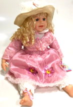 New Vinyl Clair Play Doll Blond Hair Blue Eyes 22&quot; PINK/WITE Winter Outfit - £27.62 GBP