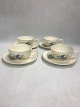 BLUEBELL PADEN city Pottery Mid Century  4 cups saucers set USA A56 oven proof - £28.41 GBP