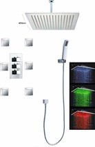 Luxury 16&quot; Square Ceiling Mount Rainfall LED Shower Head 6 Massage Jets Spray - £764.37 GBP